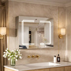 Stylish Double Panel Mirror Cabinet with LED Border and Storage