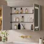 Stylish Double Panel Mirror Cabinet with LED Border and Storage