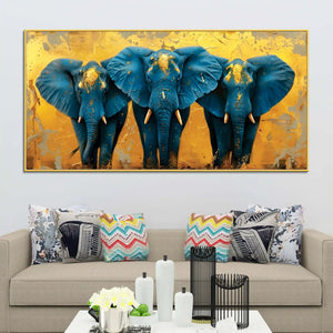 Stylish Elephant Trio Abstract Canvas Wall Painting
