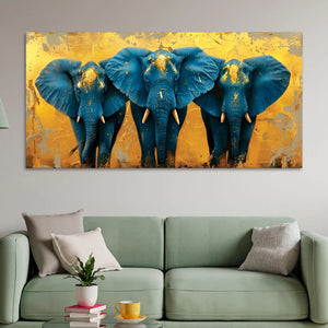 Stylish Elephant Trio Abstract Canvas Wall Painting