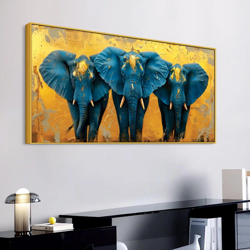 Stylish Elephant Trio Abstract Canvas Wall Painting