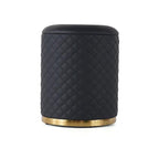 Stylish Faux Leather Pouffe with Gold Bottom Ring Design Ottoman