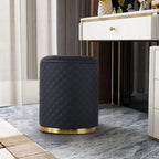 Stylish Faux Leather Pouffe with Gold Bottom Ring Design Ottoman