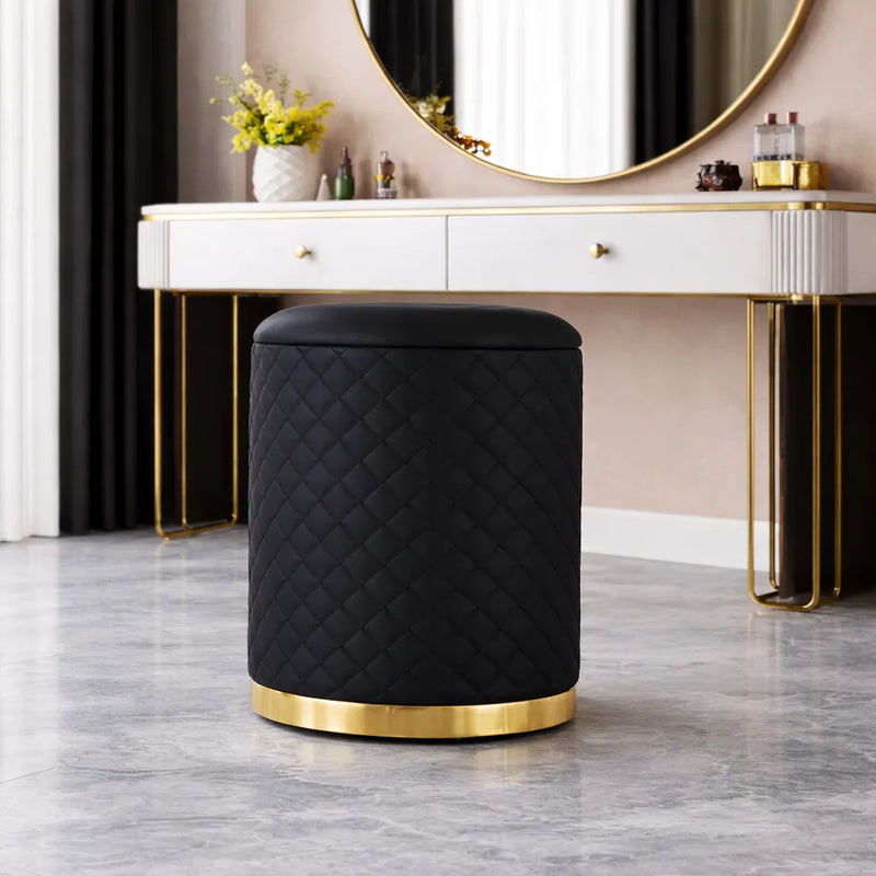 stylish-faux-leather-pouffe-with-gold-bottom-ring-design-ottoman