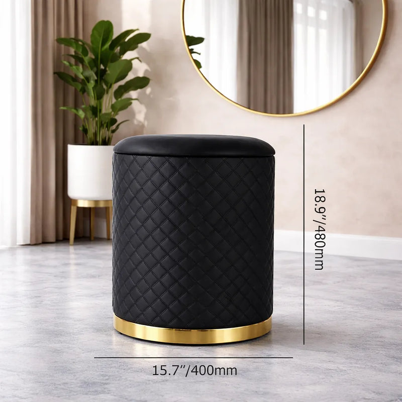 stylish-faux-leather-pouffe-with-gold-bottom-ring-design-ottoman