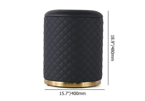 Stylish Faux Leather Pouffe with Gold Bottom Ring Design Ottoman