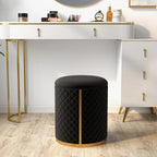 Stylish Faux Leather Pouffe with Gold Bottom Ring Design Ottoman