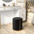Stylish Faux Leather Pouffe with Gold Bottom Ring Design Ottoman