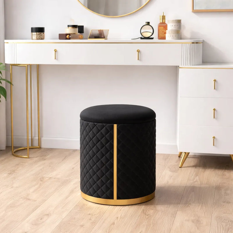 stylish-faux-leather-pouffe-with-gold-bottom-ring-design-ottoman