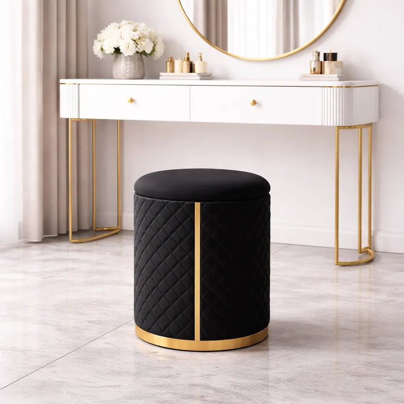stylish-faux-leather-pouffe-with-gold-bottom-ring-design-ottoman