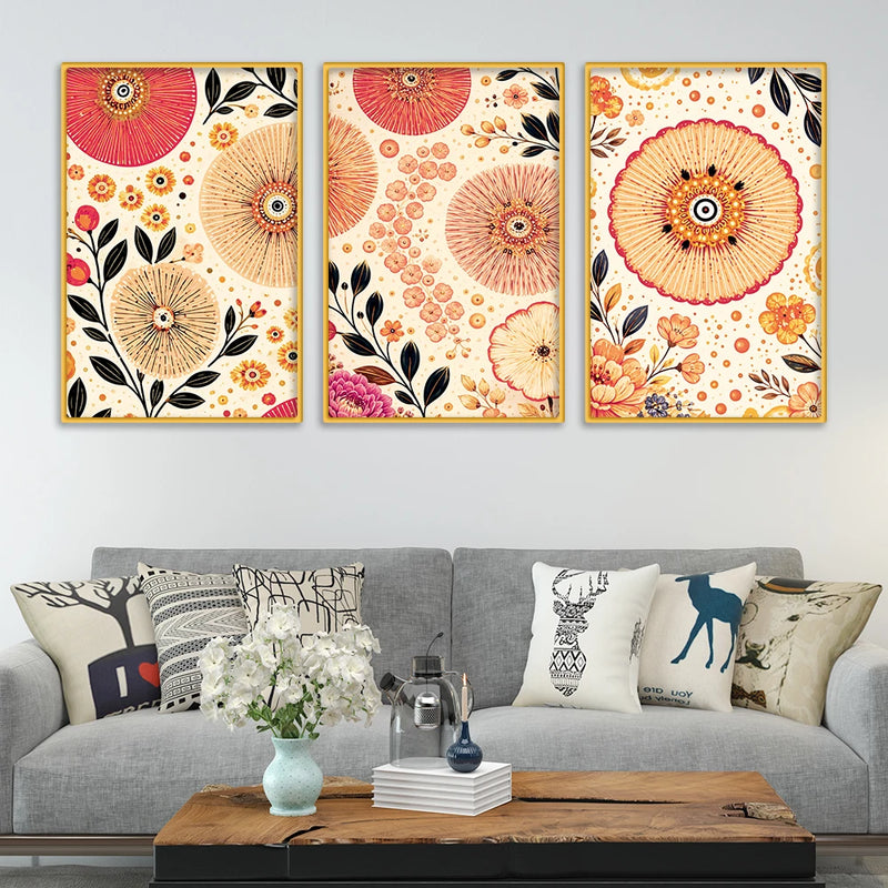 Stylish Floral Nature Canvas Wall Painting Set of Three