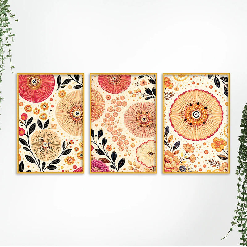 Stylish Floral Nature Canvas Wall Painting Set of Three
