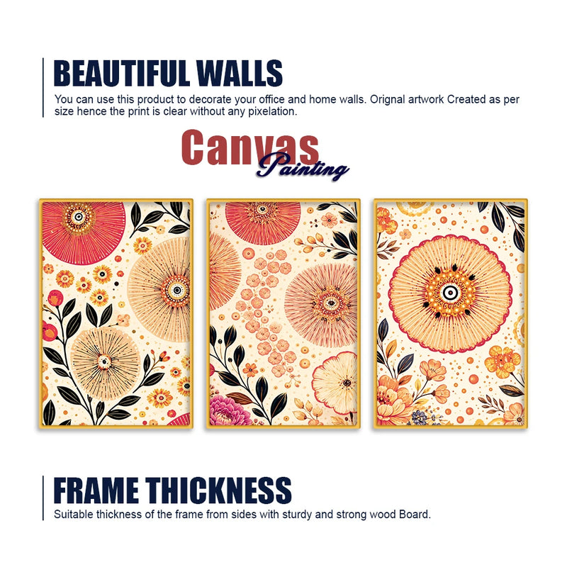 Stylish Floral Nature Canvas Wall Painting Set of Three