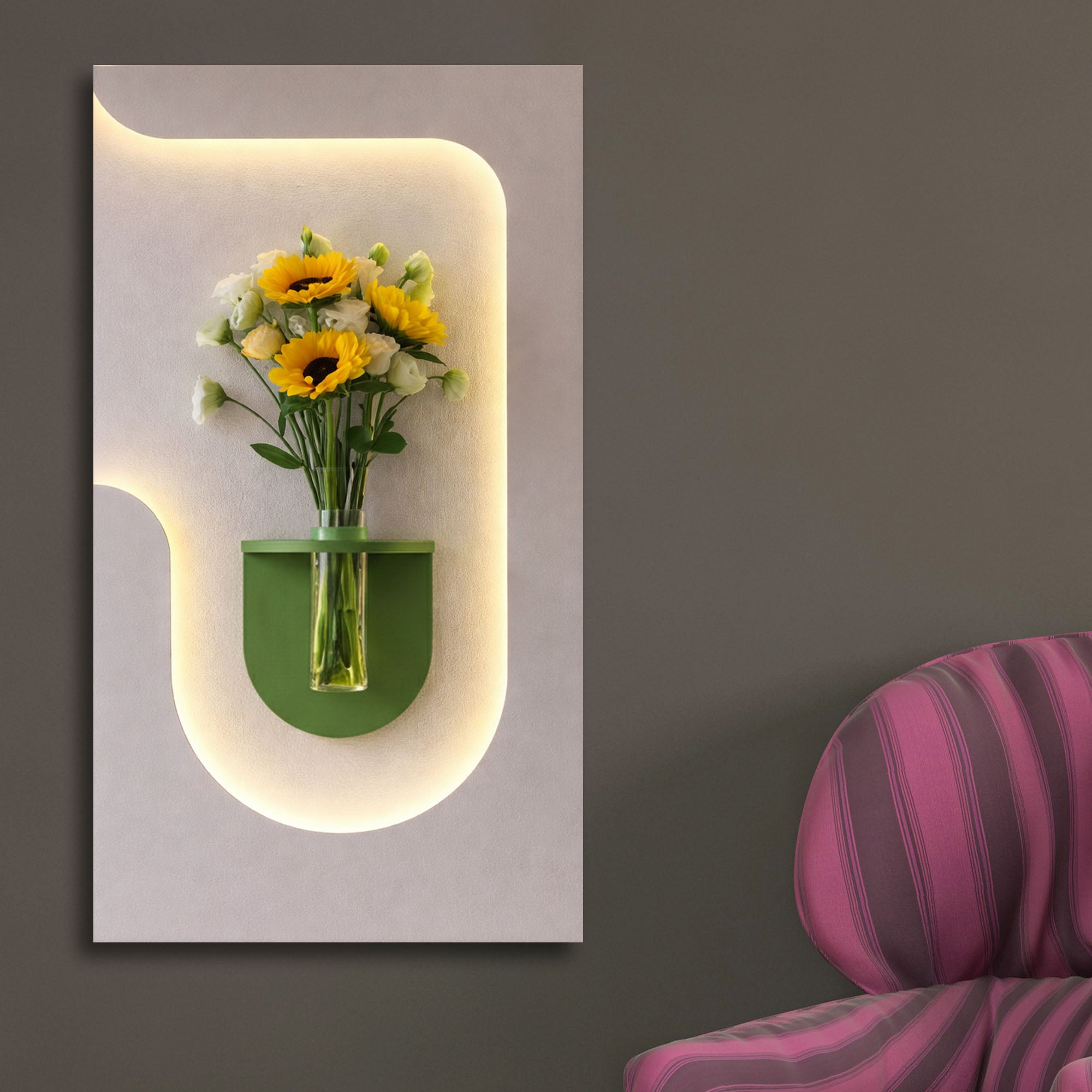 Stylish LED Accent Wall with Floating Planter