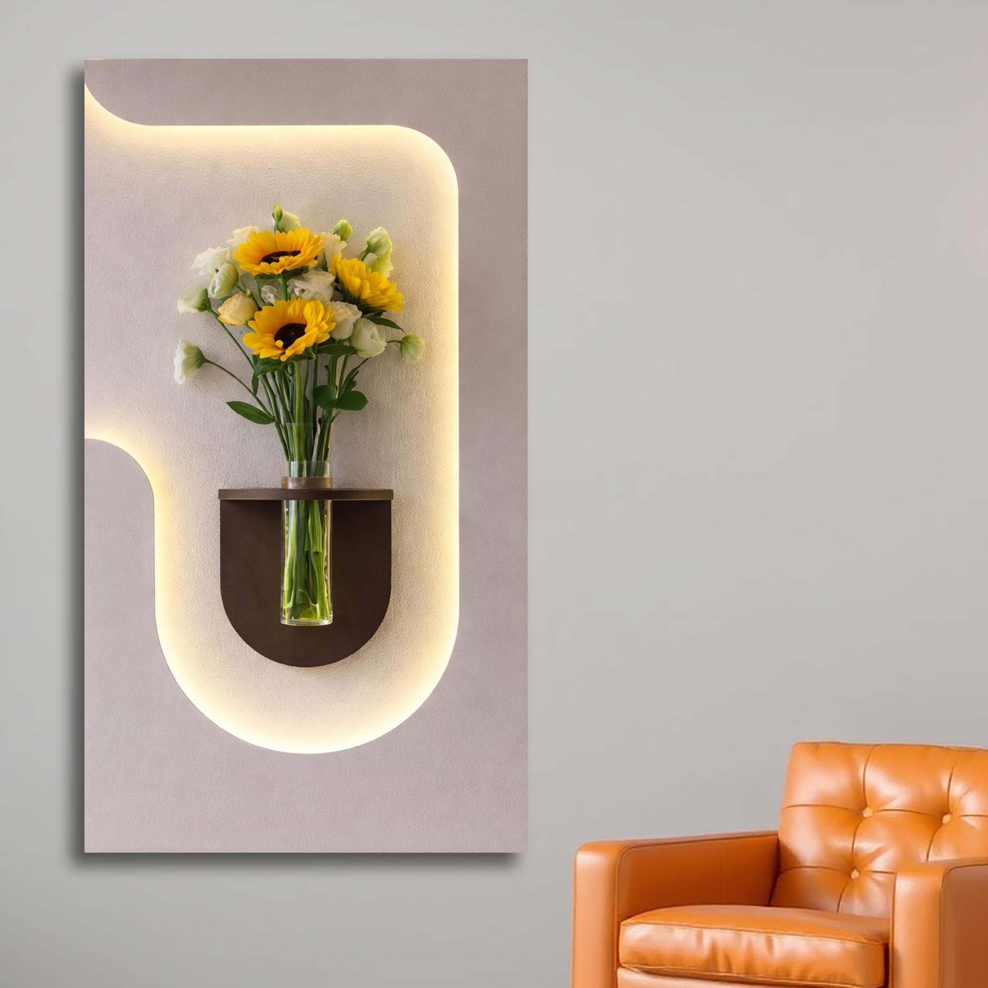 Stylish LED Accent Wall with Floating Planter