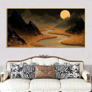 Stylish Moon River Canvas Wall Art Night Landscape Painting for Home Decor