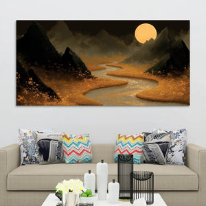 Stylish Moon River Canvas Wall Art Night Landscape Painting for Home Decor