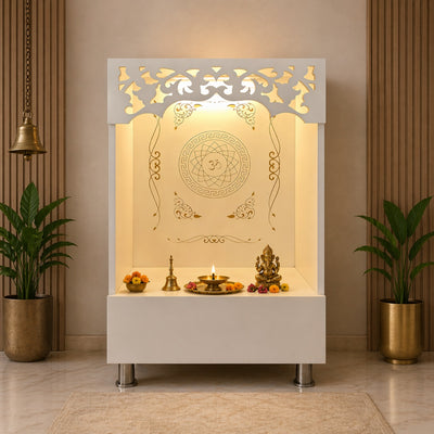 Stylish Open Pooja Mandir for Home with LED Lighting