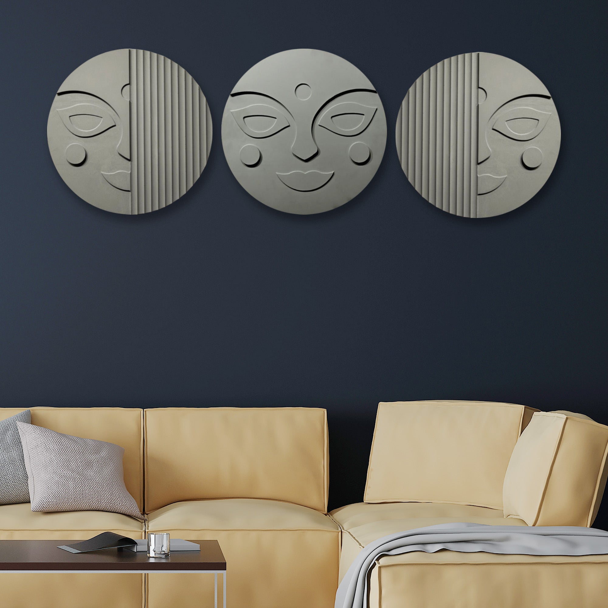Stylish Round 3D Face Wall Hanging Decor Set