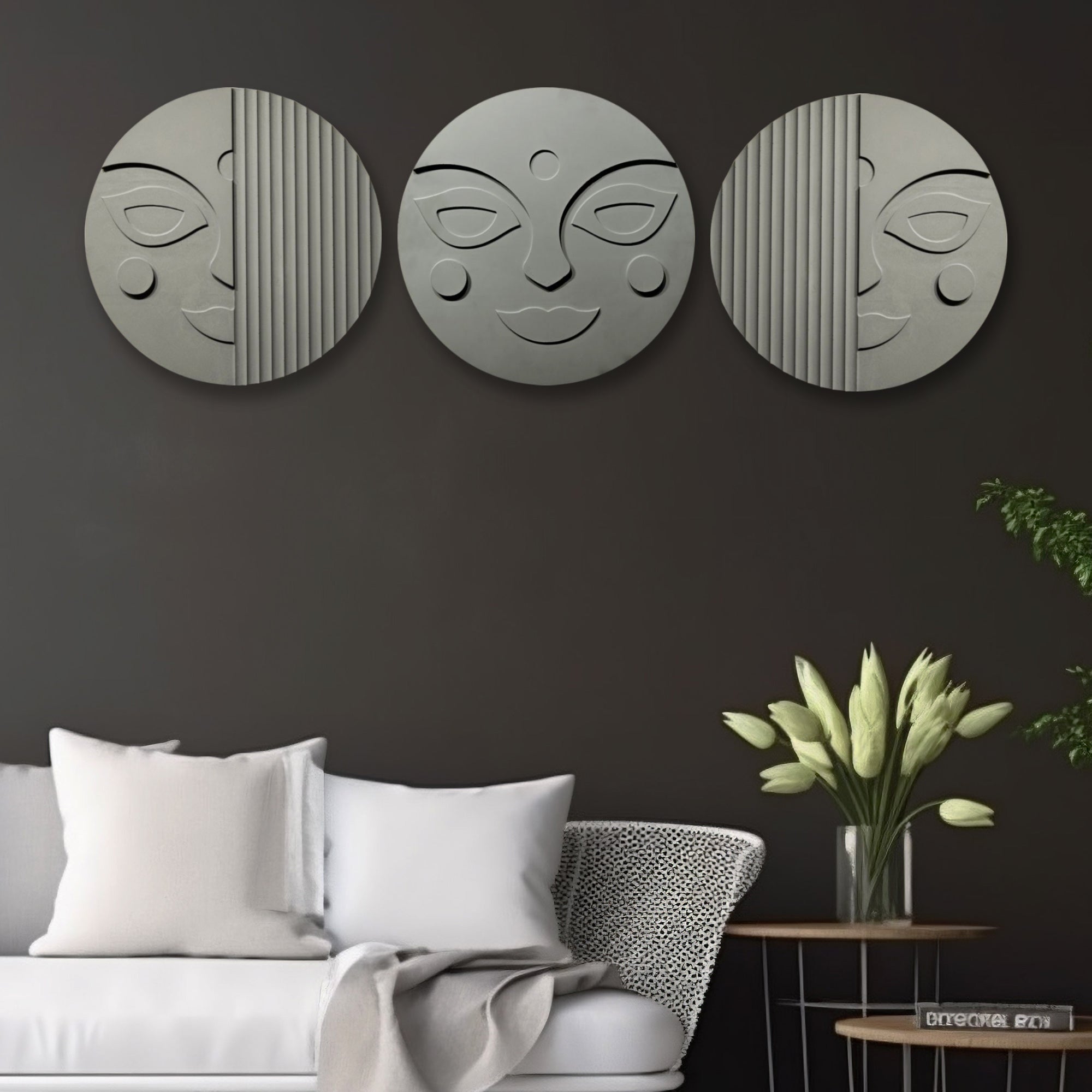 Stylish Round 3D Face Wall Hanging Decor Set