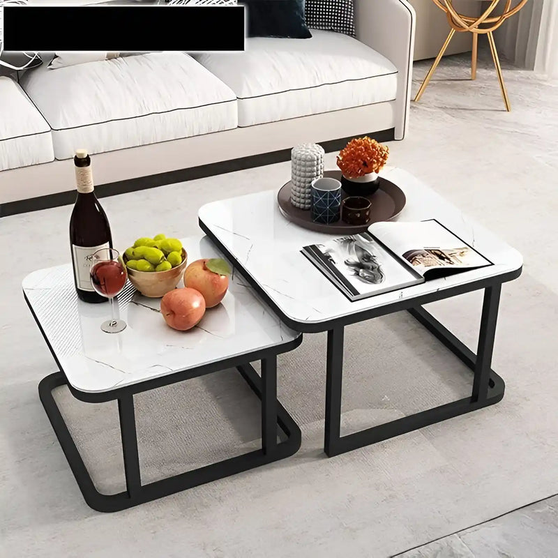Stylish Square Tethered Black Metallic Finish Table Set of 2