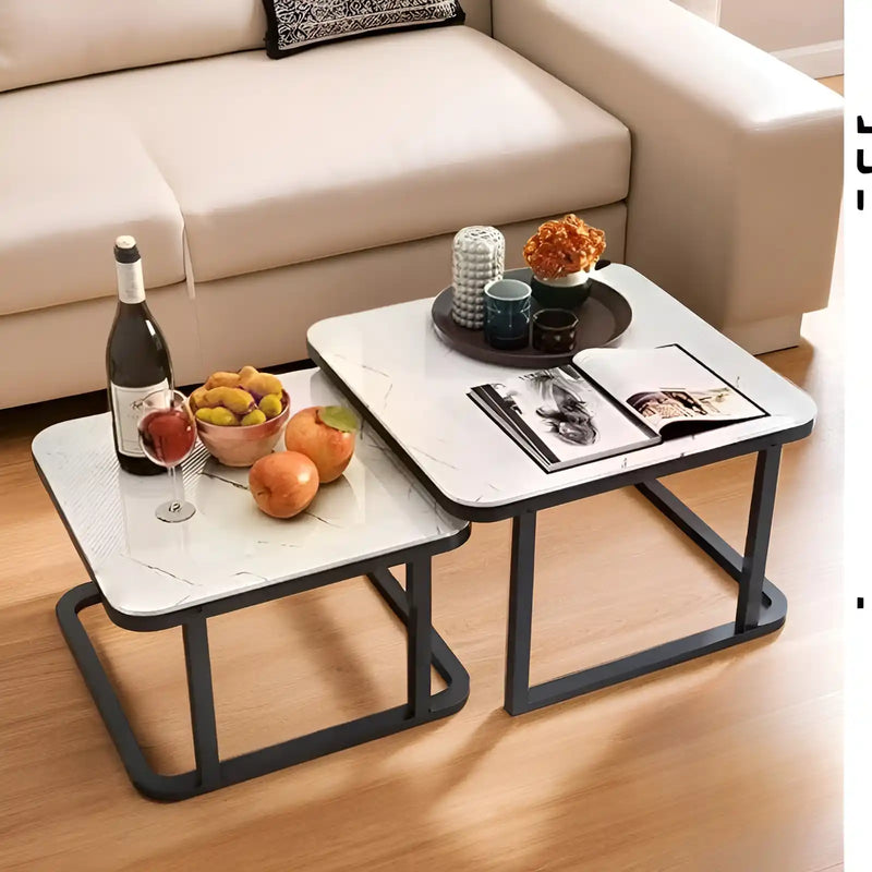 Stylish Square Tethered Black Metallic Finish Table Set of 2