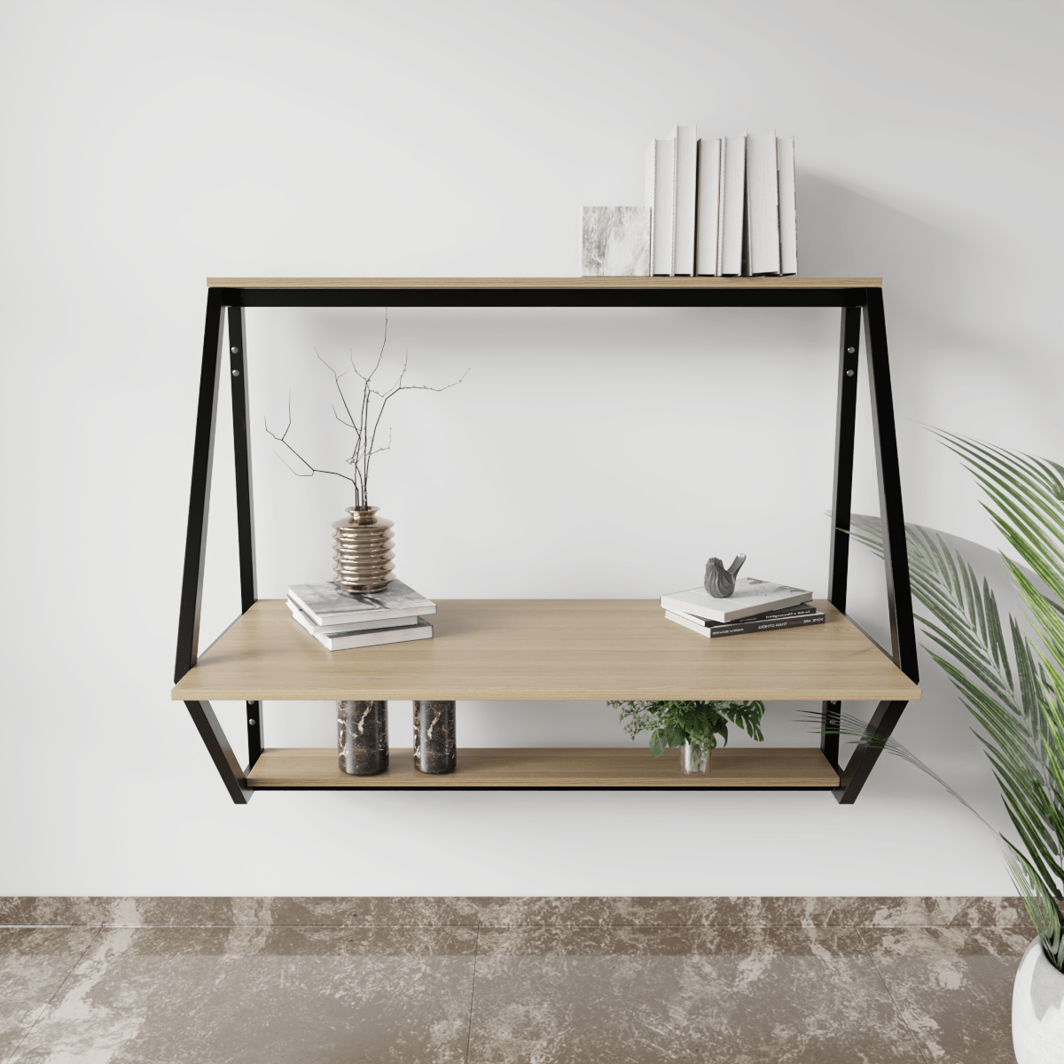 Stylish Wall Mounted Wooden Display Rack for Books & Desk Decor