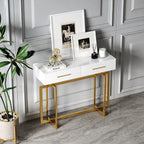 Stylish White Cabinet Table with Metallic Touch