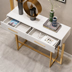 Stylish White Cabinet Table with Metallic Touch