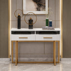 Stylish White Cabinet Table with Metallic Touch