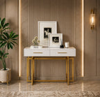 Stylish White Cabinet Table with Metallic Touch