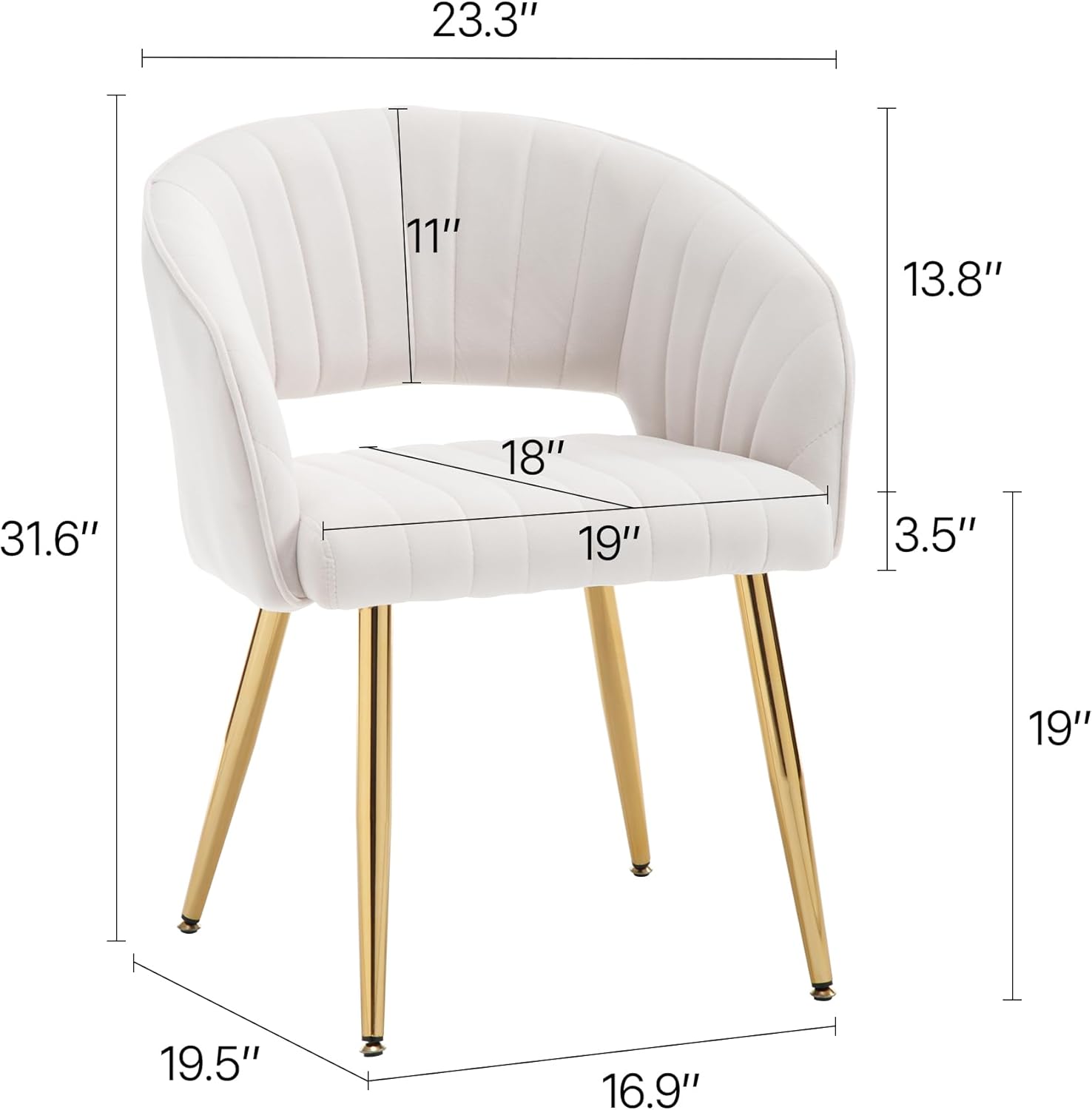 Stylish White Dining Accent Chair with Polished Gold Legs