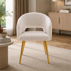 Stylish White Dining Accent Chair with Polished Gold Legs