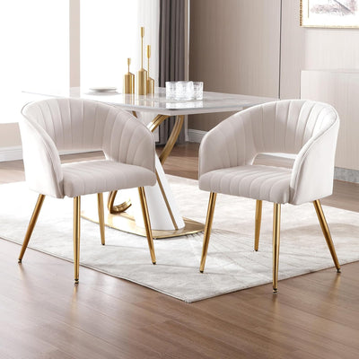 Stylish White Dining Accent Chair with Polished Gold Legs