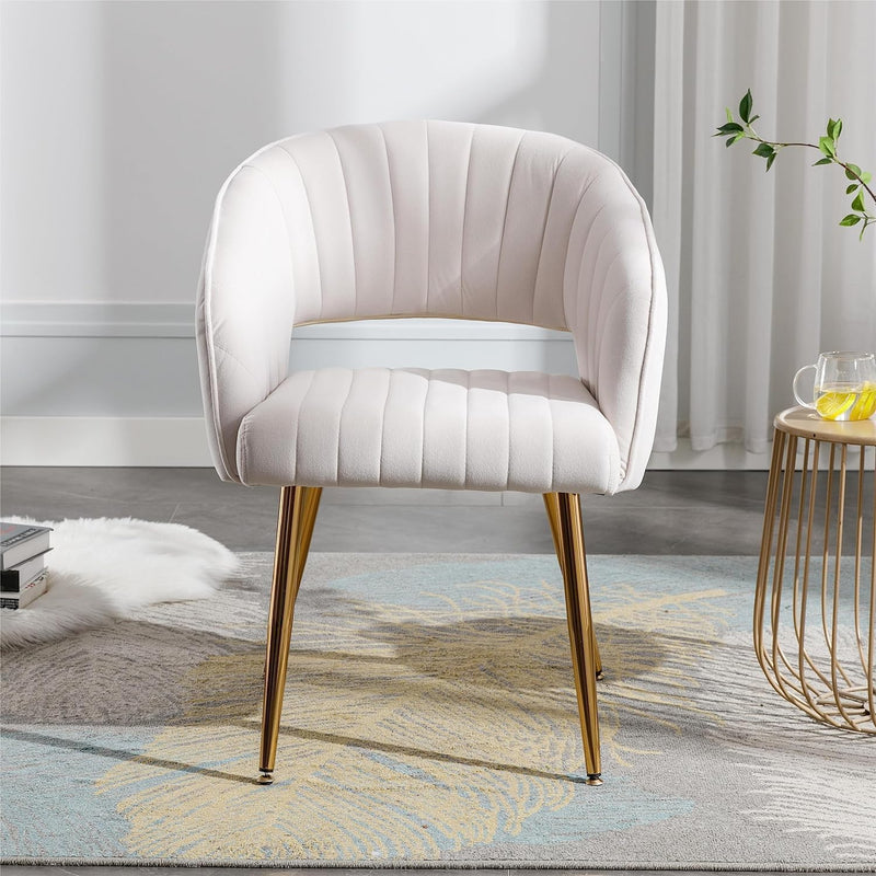 Stylish White Dining Accent Chair with Polished Gold Legs