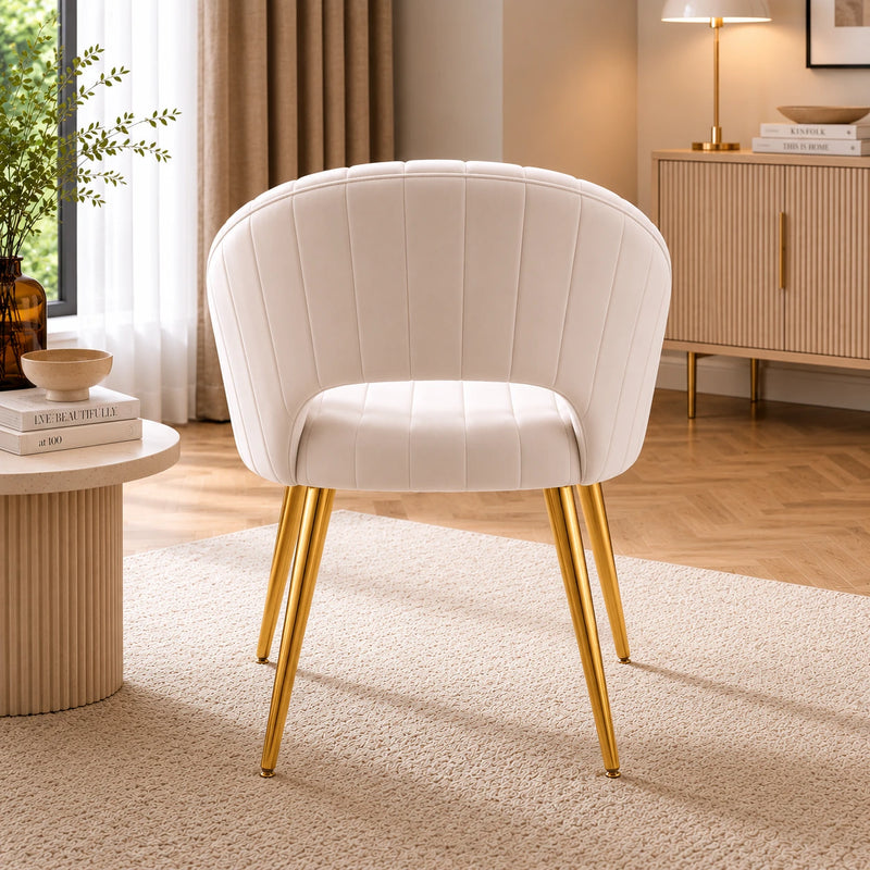 Stylish White Dining Accent Chair with Polished Gold Legs