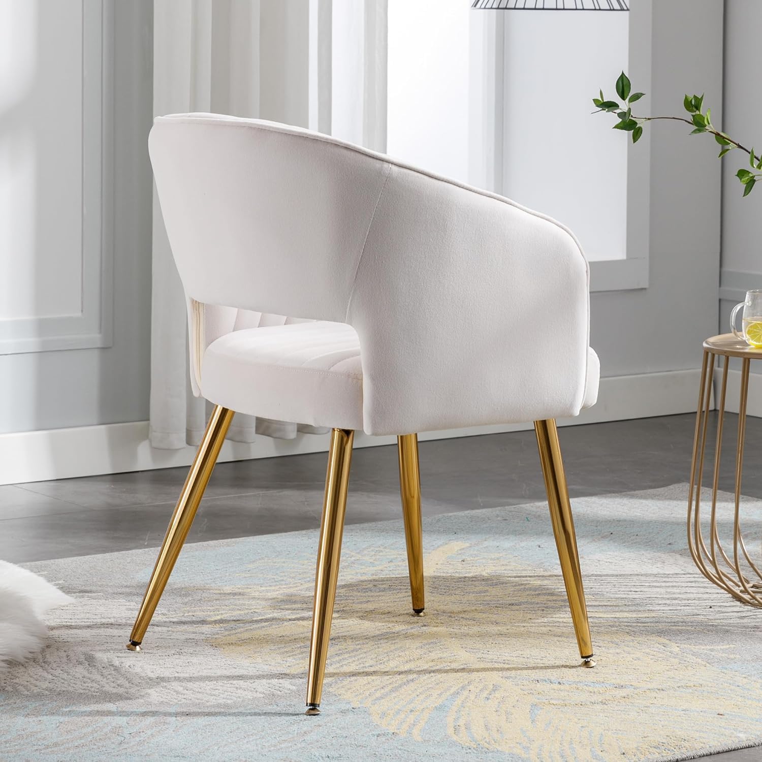 Stylish White Dining Accent Chair with Polished Gold Legs