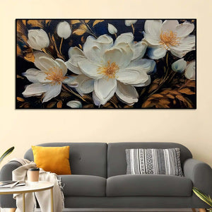 Stylish White Floral Canvas Wall Painting Office & Home Decor