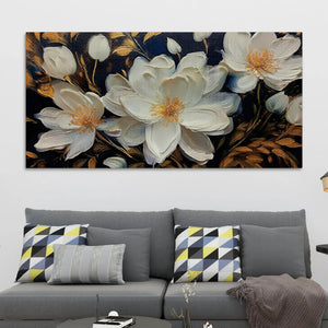 Stylish White Floral Canvas Wall Painting Office & Home Decor
