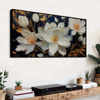 Stylish White Floral Canvas Wall Painting Office & Home Decor
