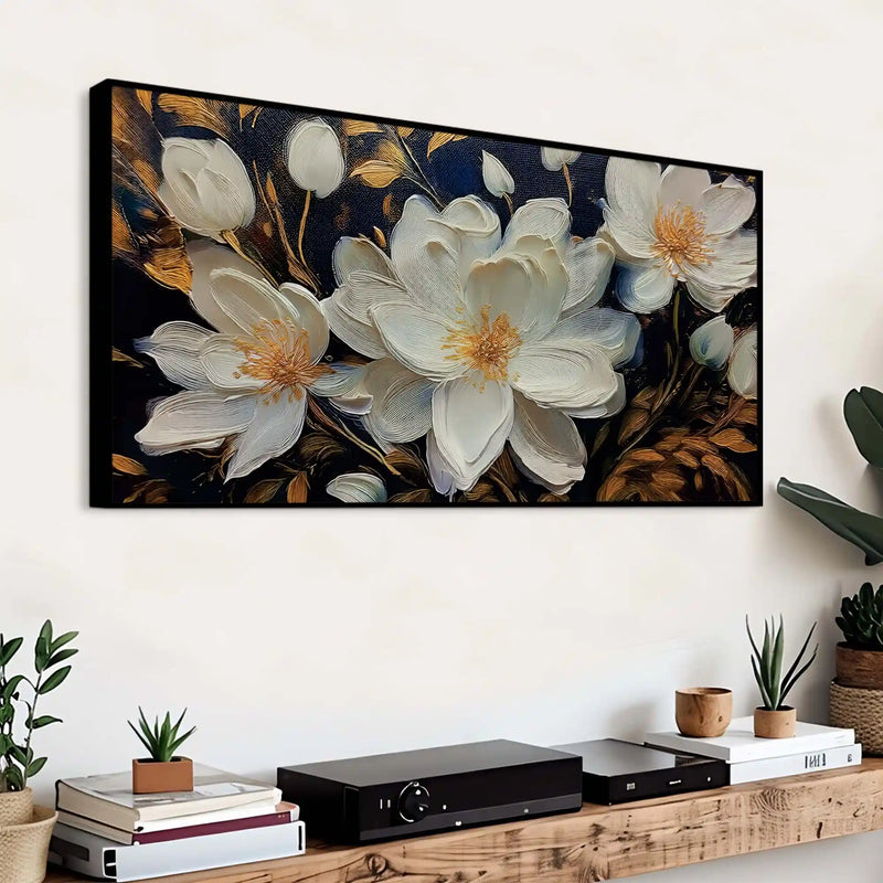 Stylish White Floral Canvas Wall Painting Office & Home Decor