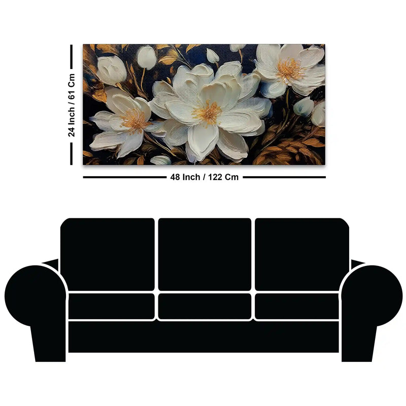Stylish White Floral Canvas Wall Painting Office & Home Decor