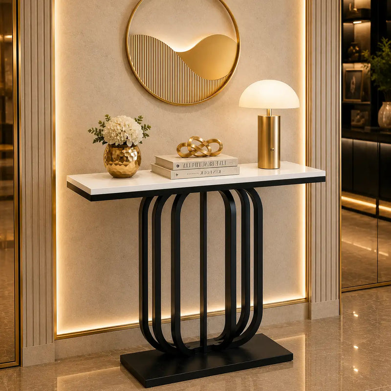 Stylish White Marble Top Console Table