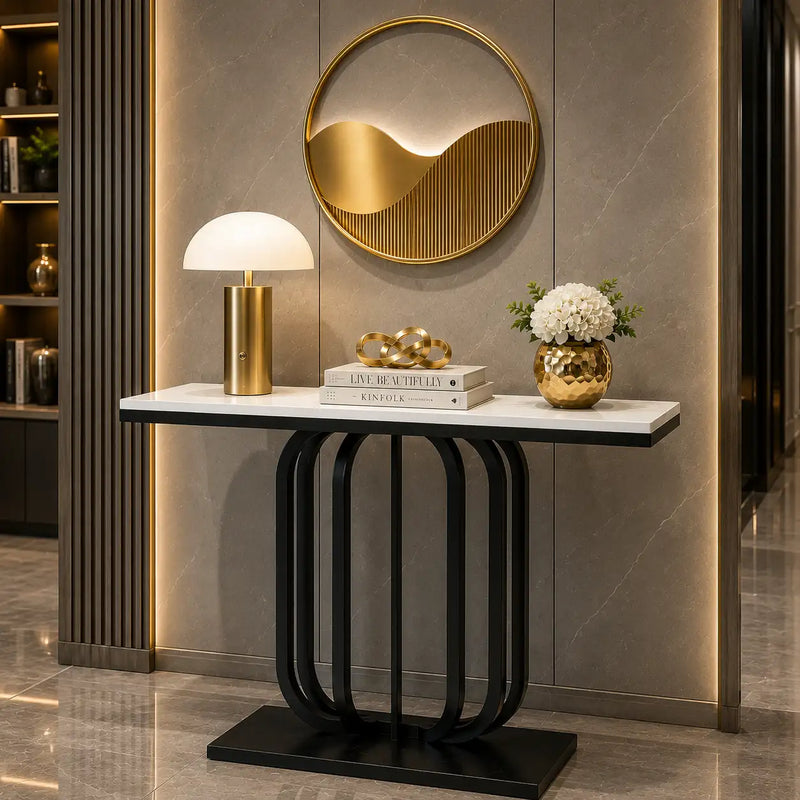 Stylish White Marble Top Console Table