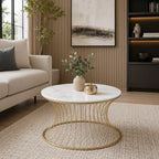 Stylish Wire Base Center Table with Round Marble Surface
