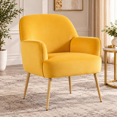 Stylish Yellow Lounge Chair with Curved Arms & Slim Legs