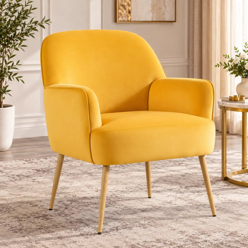 Stylish Yellow Lounge Chair with Curved Arms & Slim Legs