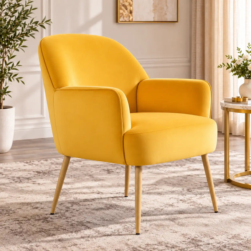 Stylish Yellow Lounge Chair with Curved Arms & Slim Legs
