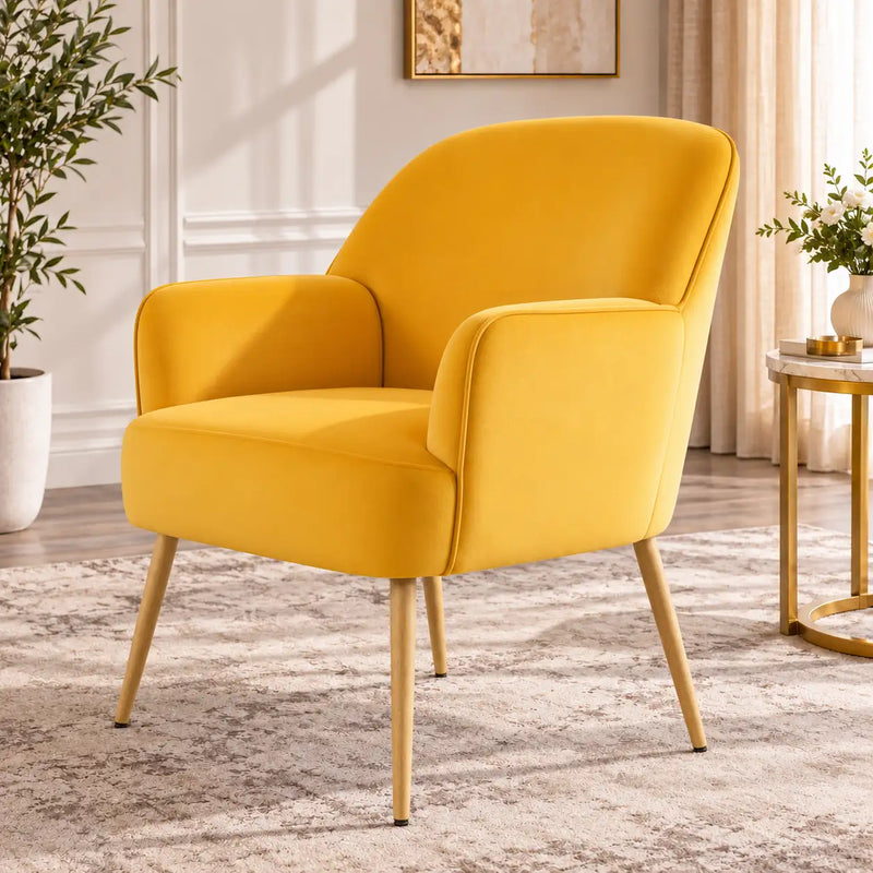 Stylish Yellow Lounge Chair with Curved Arms & Slim Legs