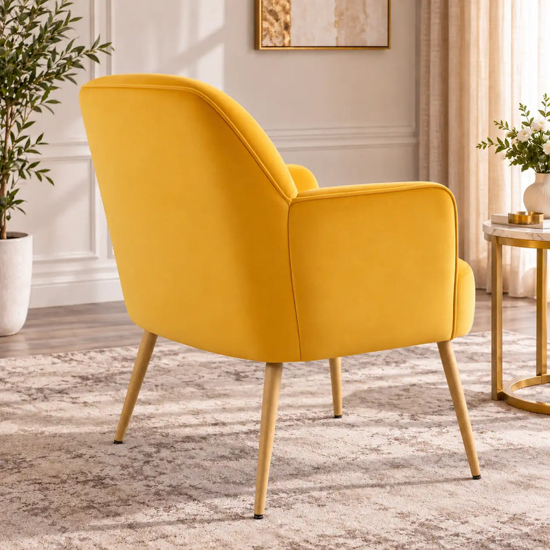 Stylish Yellow Lounge Chair with Curved Arms & Slim Legs